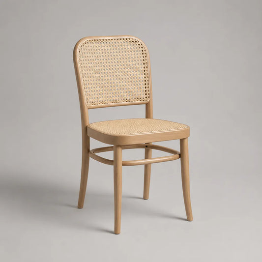 Sedia da pranzo in legno e rattan naturale beige, 46 × 52 × 88 cm