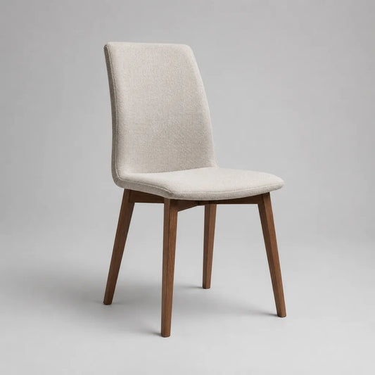 Sedia da pranzo imbottita beige con gambe in legno marrone, 49 x 57 x 86 cm