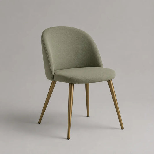Sedia da pranzo imbottita in poliestere verde salvia con gambe in acciaio bronzo, 55 × 59 × 82 cm