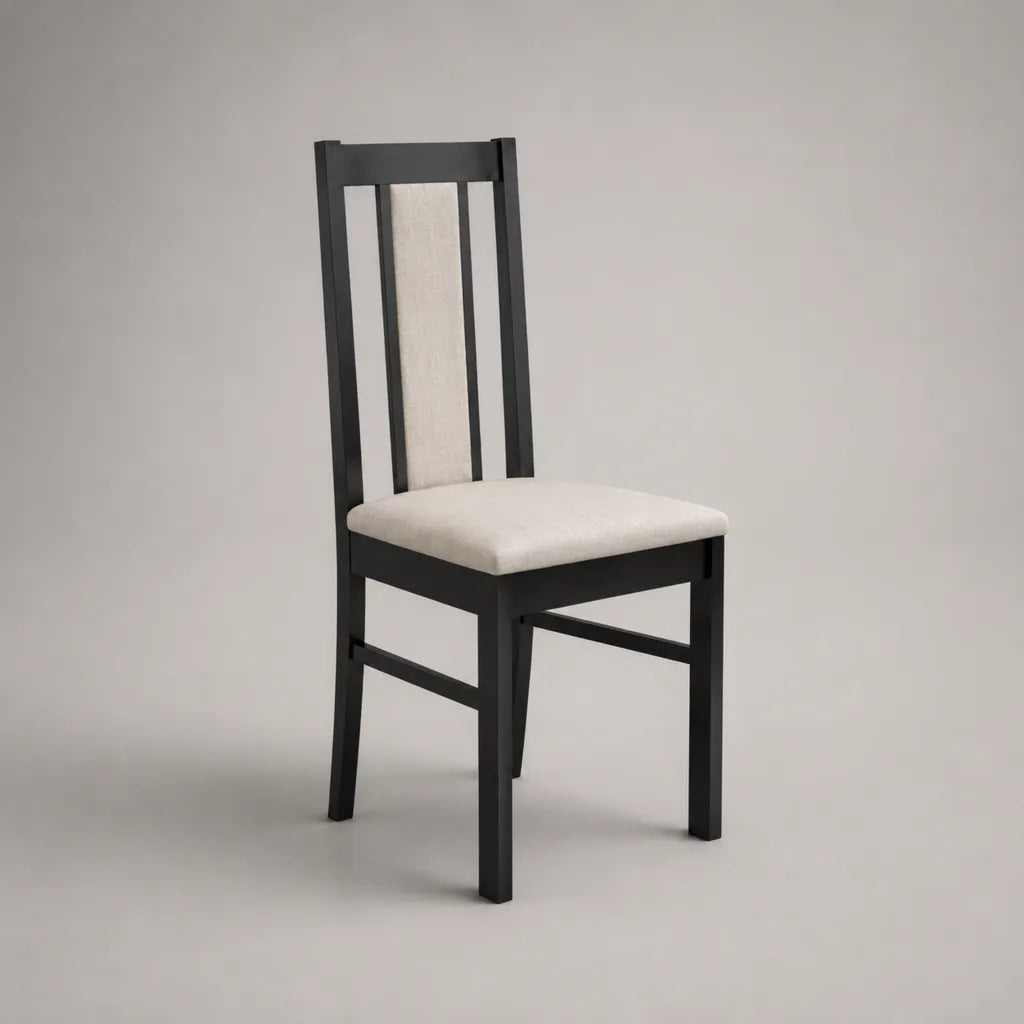 Sedia da pranzo imbottita in legno massello e poliestere, nera e beige, 45 × 50 × 98 cm