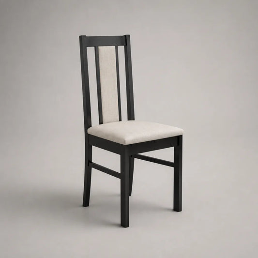 Sedia da pranzo imbottita in legno massello e poliestere, nera e beige, 45 × 50 × 98 cm