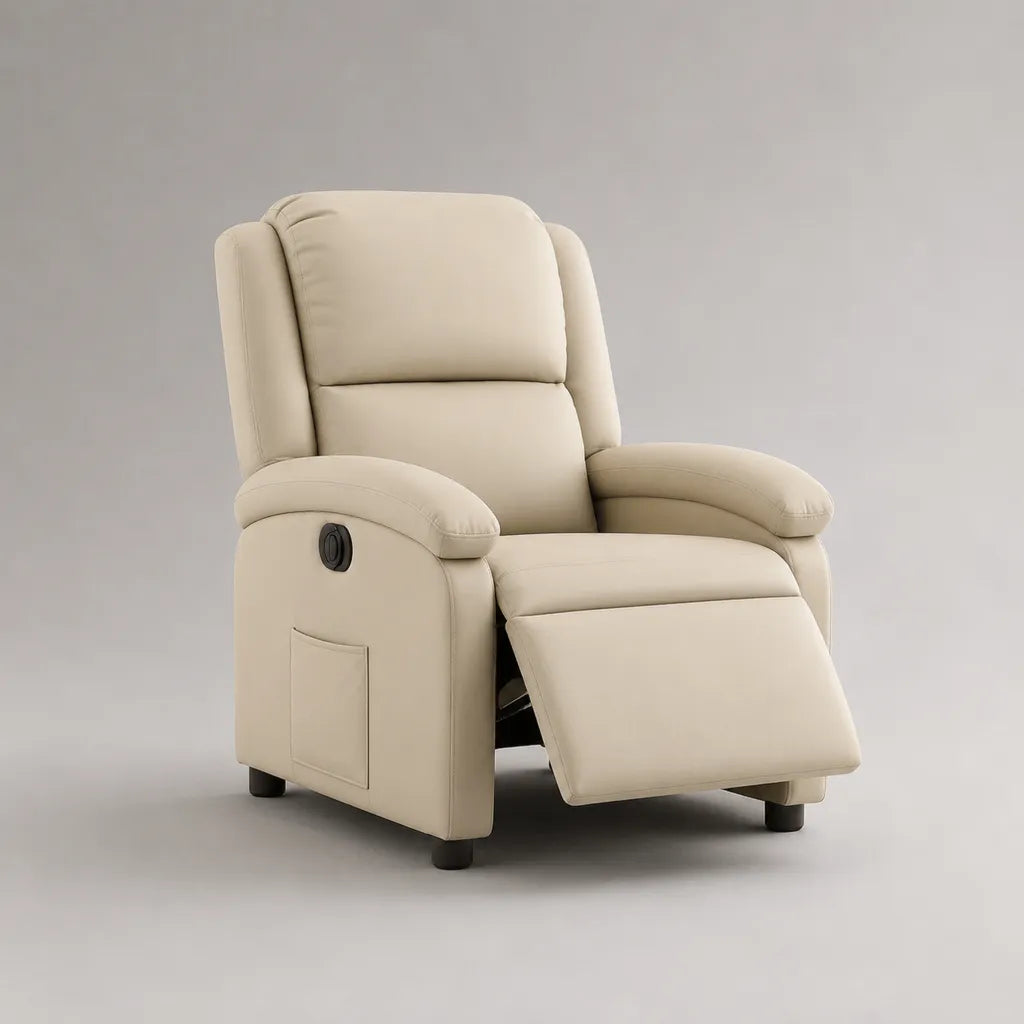 Poltrona reclinabile manuale imbottita in pelle sintetica beige, 76 × 90 × 103 cm