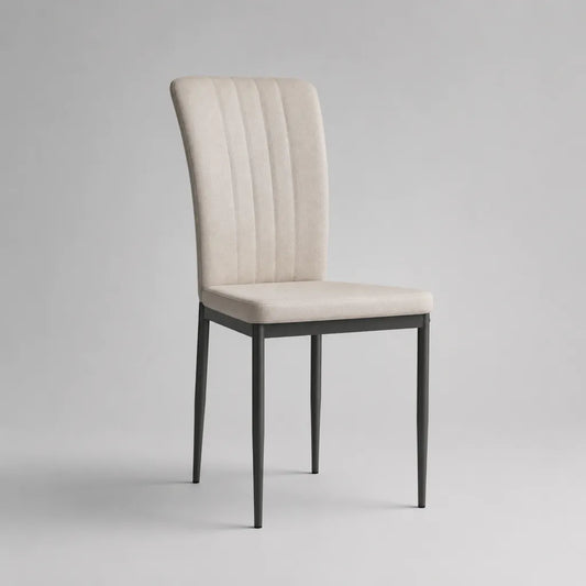 Sedia imbottita in poliestere beige con struttura in acciaio nero, 44 × 53 × 98 cm