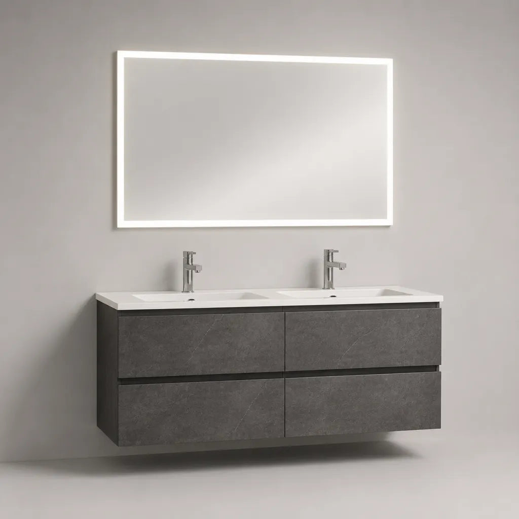 Mobile bagno sospeso sottolavabo in MDF con doppio lavabo in ceramica, grigio antracite e bianco, 120 x 46 x 55 cm