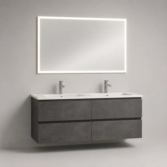 Mobile bagno sospeso sottolavabo in MDF con doppio lavabo in ceramica, grigio antracite e bianco, 120 x 46 x 55 cm