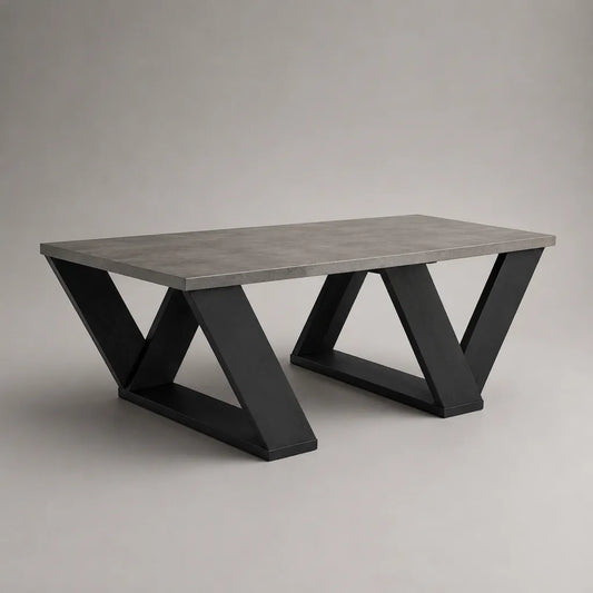Tavolino da caffè rettangolare in pannello truciolare e acciaio, grigio effetto cemento e nero, 110 x 60 x 45 cm