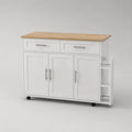 Carrello da cucina in MDF bianco e rovere con piano di lavoro, 2 cassetti, 3 ante e ripiano laterale, 120 × 40 × 85 cm