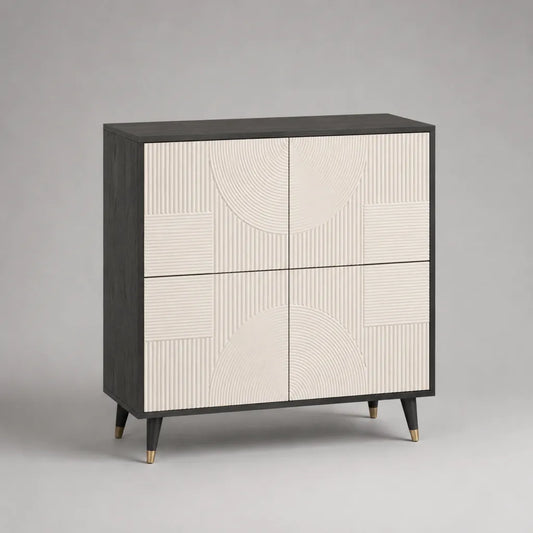 Credenza alta rettangolare a 4 ante in MDF e truciolare, antracite, avorio e oro, 110 × 40 × 120 cm